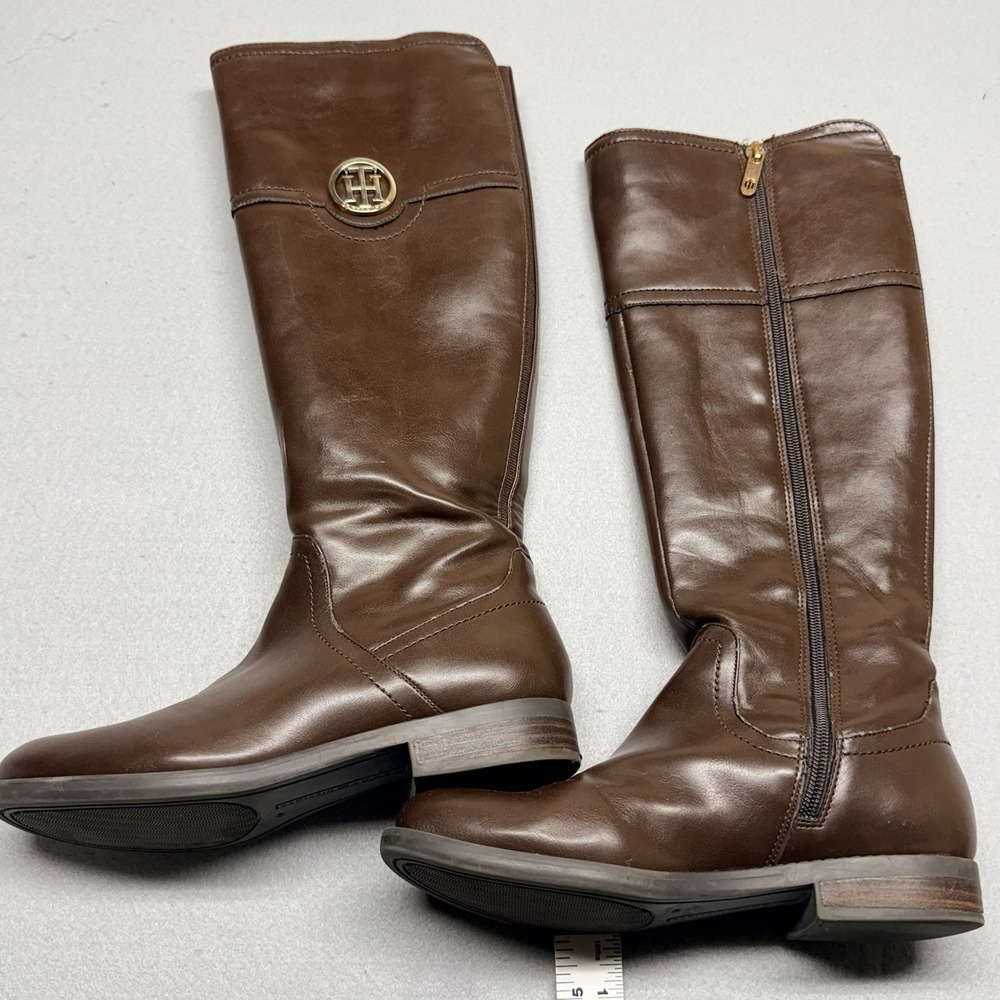 Tommy‎ Hilfiger Women's Brown Leather Knee High Boots Side Zip Riding Size 6M